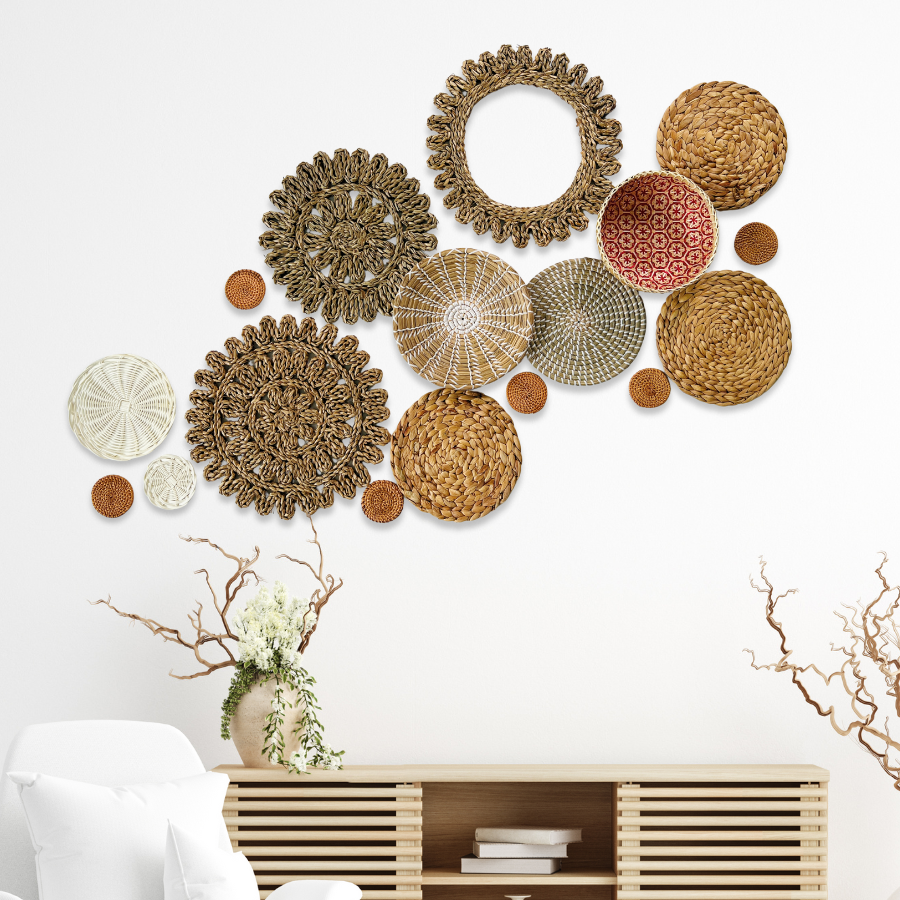 Set of 13 Boho Seagrass Woven Wall Baskets Living Room And Holiday Decor