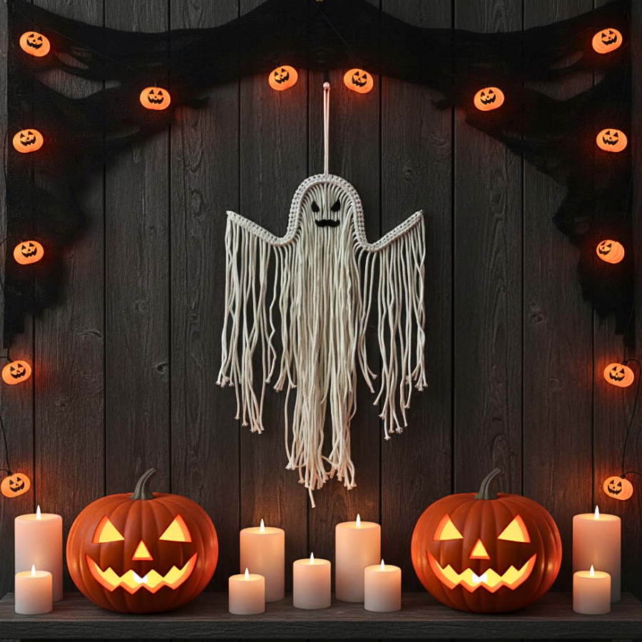 Handmade Macrame Ghost Decor Spooky Boho Halloween Wall Art