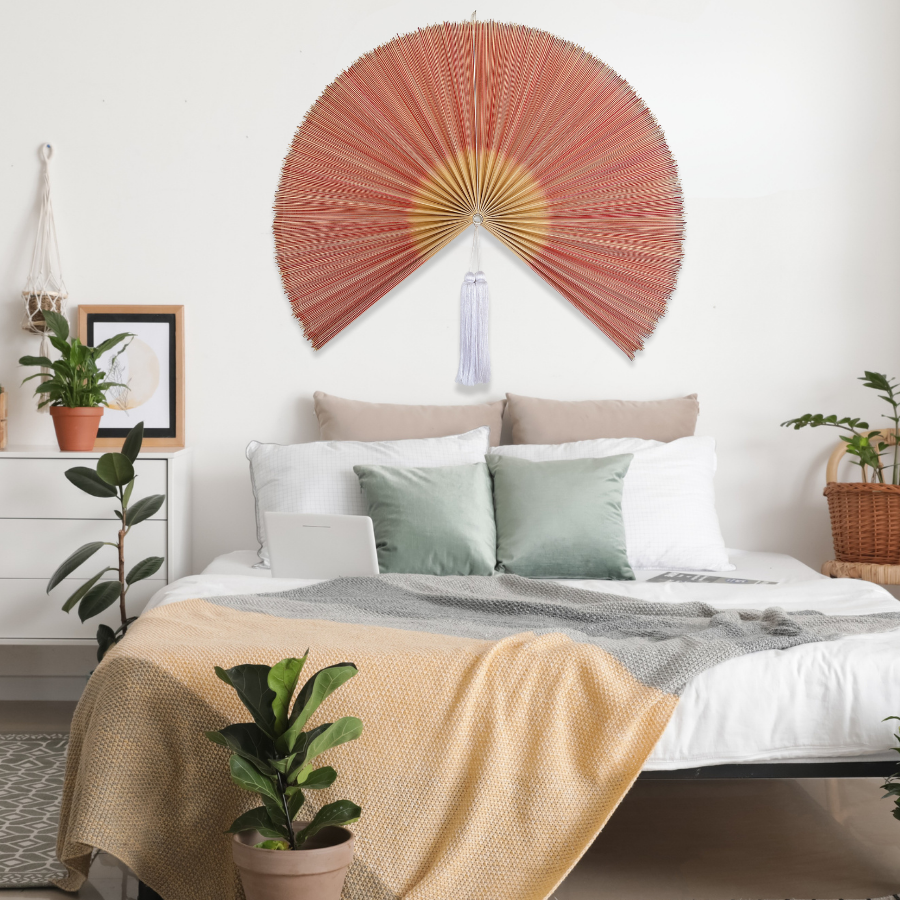 Large Bamboo Fan Wall Hanging Headboard For Gift And Decoration