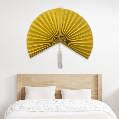 Handwoven Bamboo Wall Fan (40in) Golden Yellow Boho Holiday Decor