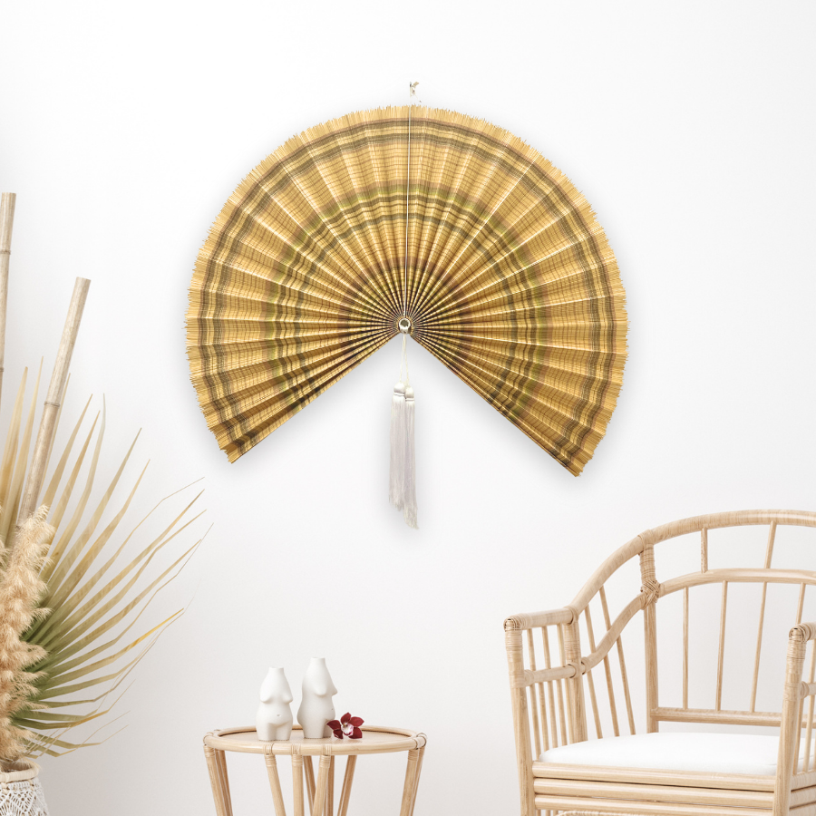 Handmade Bamboo Wall Fan Boho Headboard Art, Christmas Decor,  New Year Gift