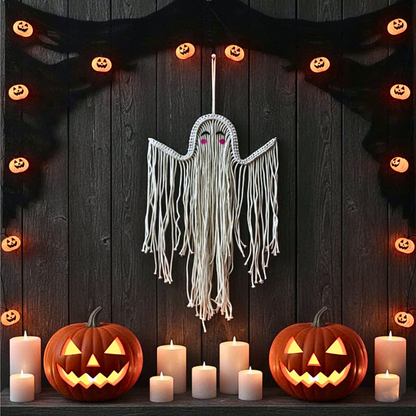 Handmade Macrame Ghost Wall Hanging - Boho Gothic Halloween Decor