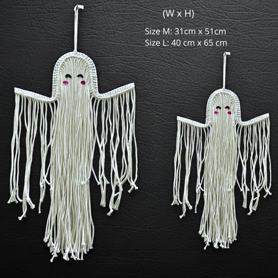 Handmade Macrame Ghost Wall Hanging - Boho Gothic Halloween Decor