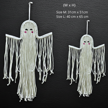 Handmade Macrame Ghost Wall Hanging - Boho Gothic Halloween Decor