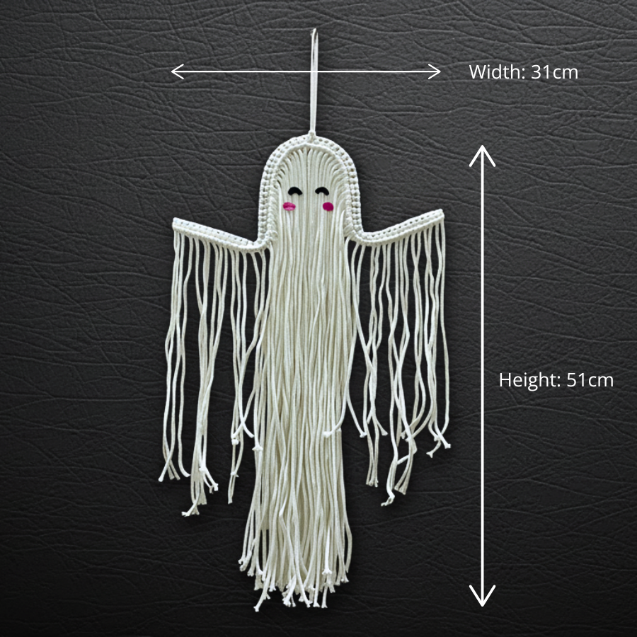 Handmade Macrame Ghost Wall Hanging - Boho Gothic Halloween Decor