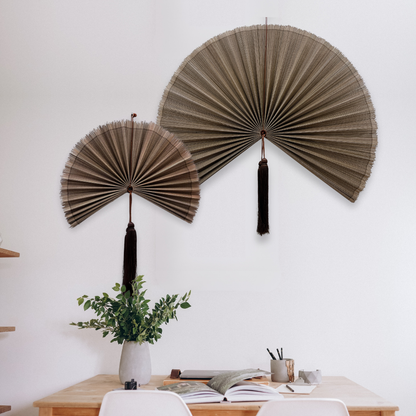 Handmade Bamboo Wall Fan Set – Chestnut Brown Wabi Sabi & Japandi Wall Decor for Headboard, Artisan Gift