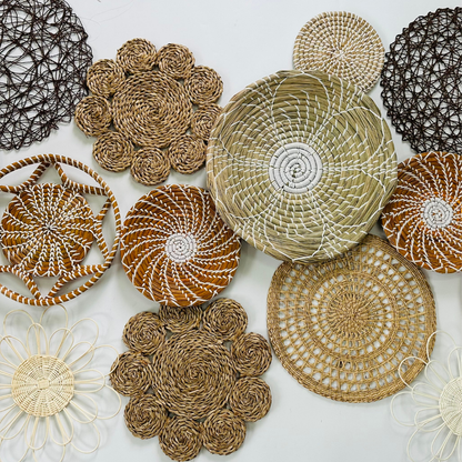 Handmade Woven Wall Basket Set: Boho Decor, Vietnamese Craft (17pcs), New Year Wall Decor