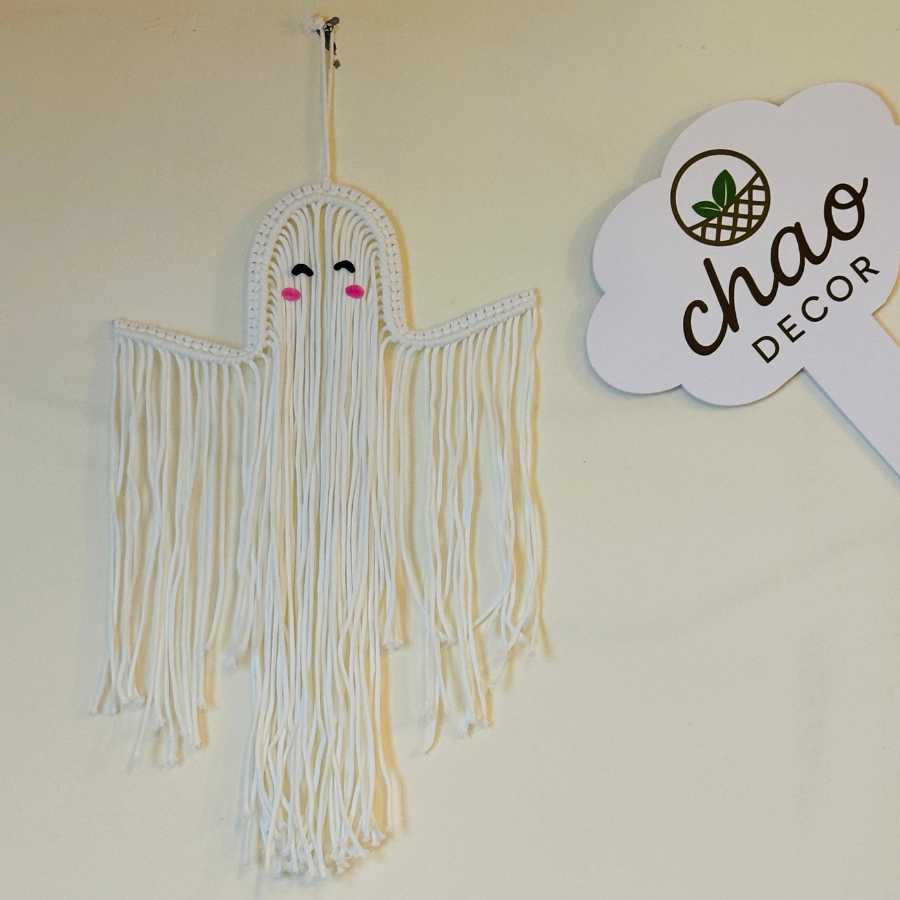 Handmade Macrame Ghost Wall Hanging - Boho Gothic Halloween Decor