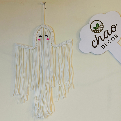 Handmade Macrame Ghost Wall Hanging - Boho Gothic Halloween Decor