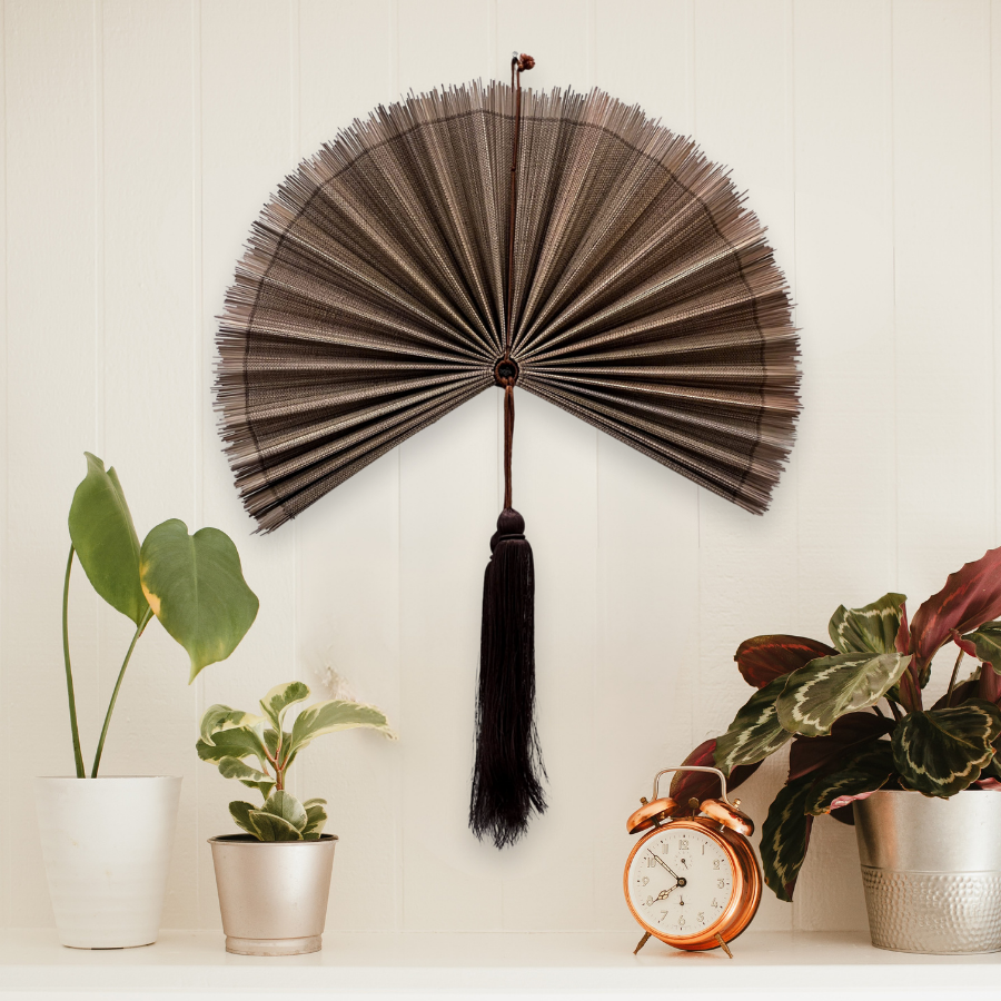 Handmade Bamboo Wall Fan Set – Chestnut Brown Wabi Sabi & Japandi Wall Decor for Headboard, Artisan Gift