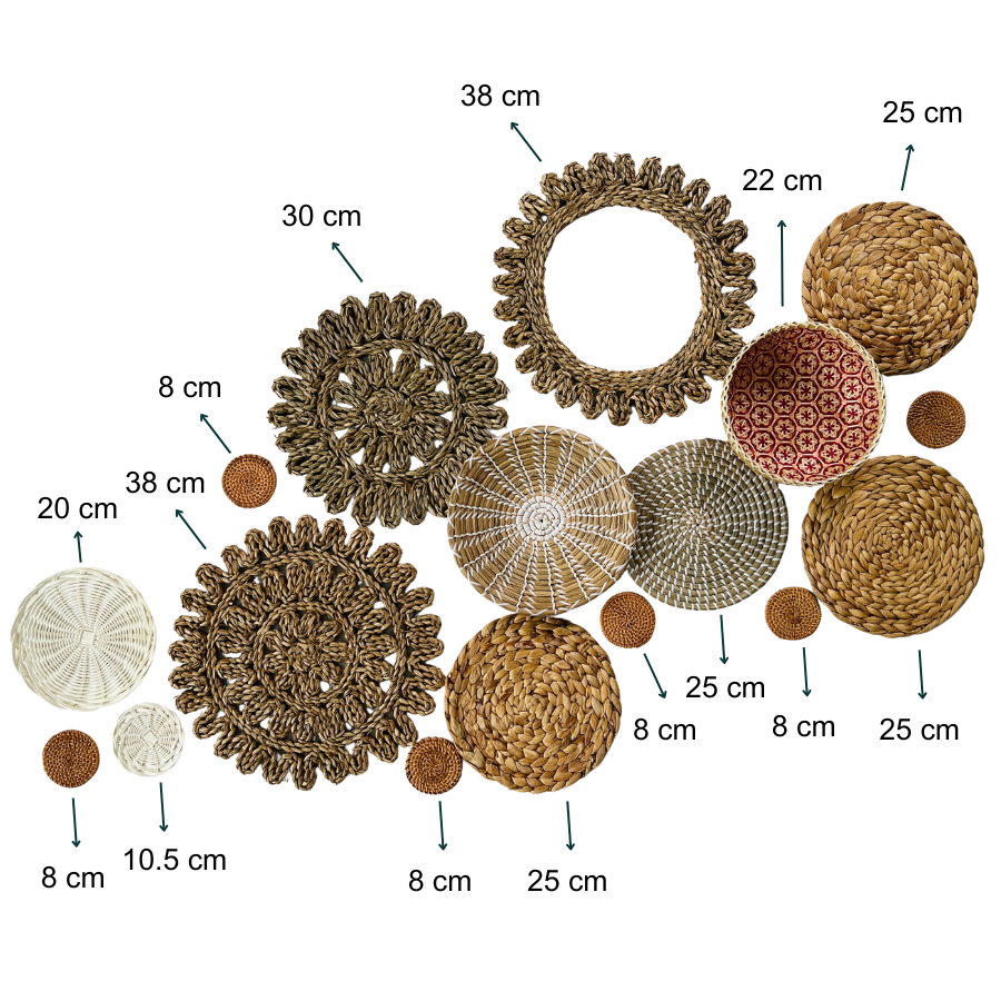 Set of 17 Handwoven Seagrass Rattan Wall Baskets Christmas And Holiday Decor