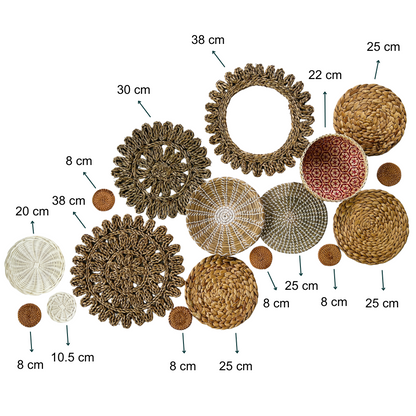 Set of 17 Handwoven Seagrass Rattan Wall Baskets Christmas And Holiday Decor