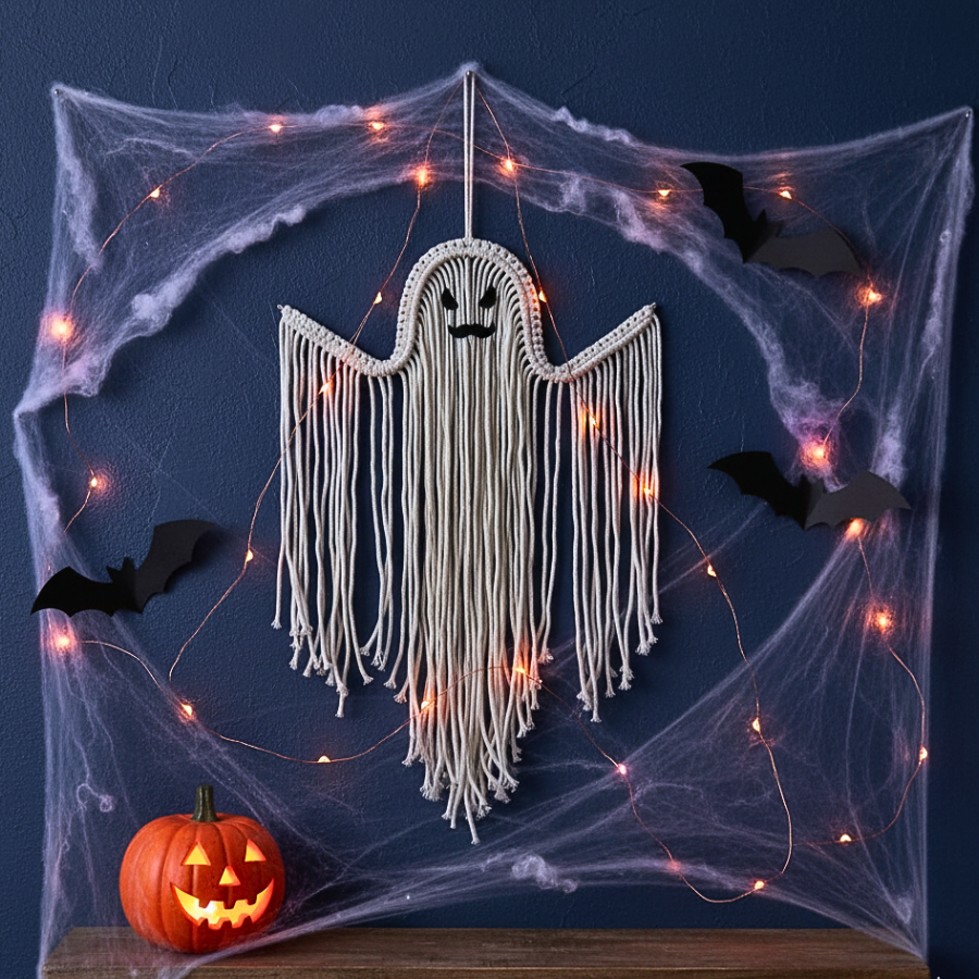 Handmade Macrame Ghost Decor Spooky Boho Halloween Wall Art
