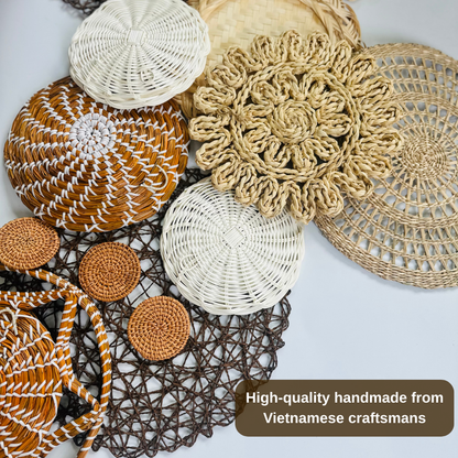 Handmade Woven Wall Basket Set: Boho Decor, Vietnamese Craft (17pcs), New Year Wall Decor