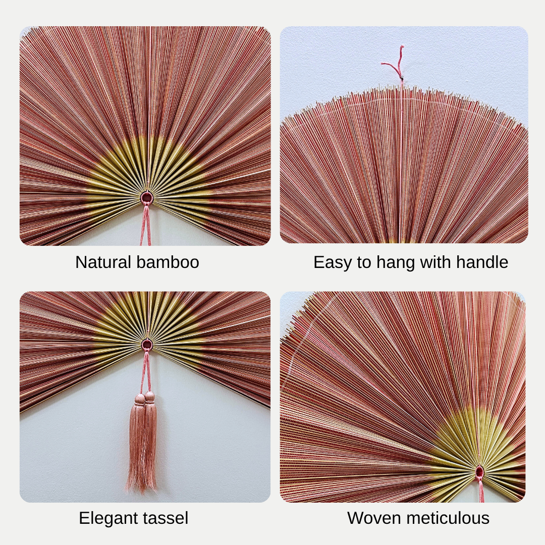 Pink Mix Handwoven Bamboo Fan Large Boho Wall Decor Gift