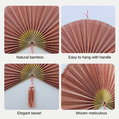 Pink Mix Handwoven Bamboo Fan Large Boho Wall Decor Gift