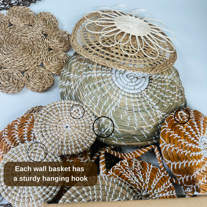 Handmade Woven Wall Basket Set: Boho Decor, Vietnamese Craft (17pcs), New Year Wall Decor