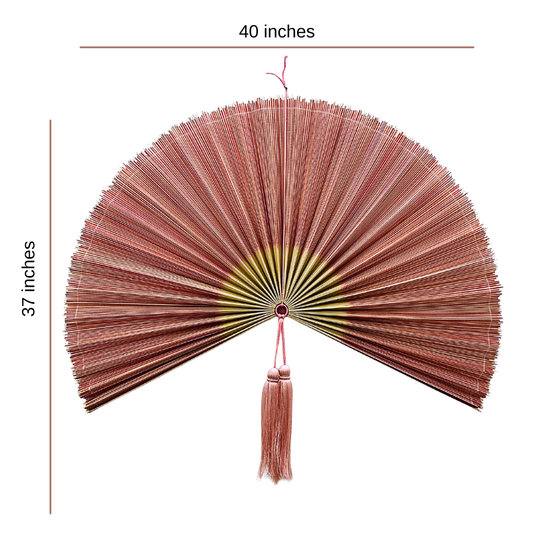 Pink Mix Handwoven Bamboo Fan Large Boho Wall Decor Gift
