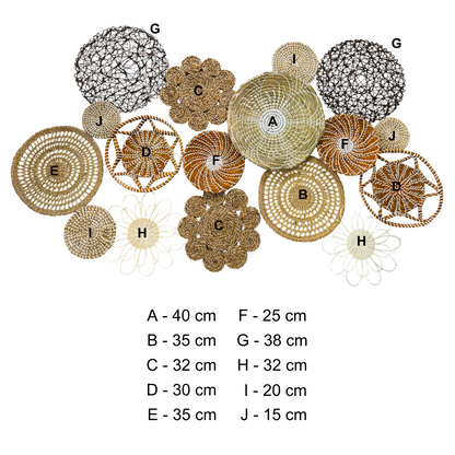 Handmade Woven Wall Basket Set: Boho Decor, Vietnamese Craft (17pcs), New Year Wall Decor