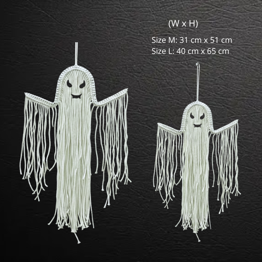 Boho Gothic Macrame Ghost - Handmade Halloween Wall Art Gift