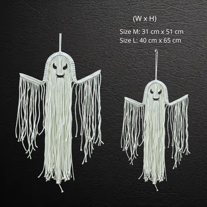 Boho Gothic Macrame Ghost - Handmade Halloween Wall Art Gift
