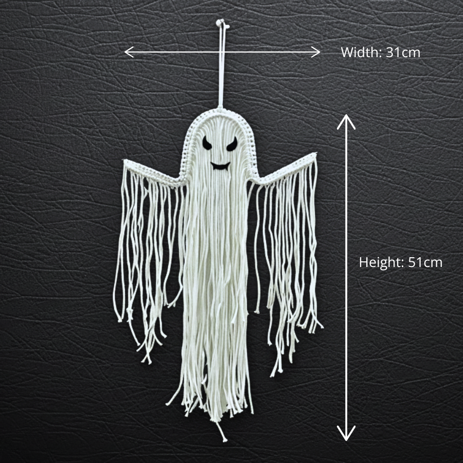 Boho Gothic Macrame Ghost - Handmade Halloween Wall Art Gift