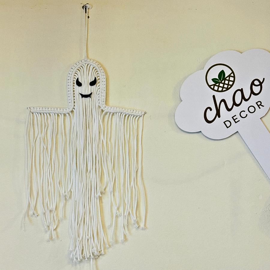 Boho Gothic Macrame Ghost - Handmade Halloween Wall Art Gift