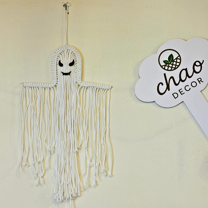Boho Gothic Macrame Ghost - Handmade Halloween Wall Art Gift