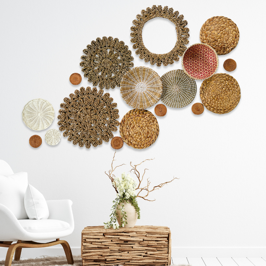 Set of 13 Boho Seagrass Woven Wall Baskets Living Room And Holiday Decor