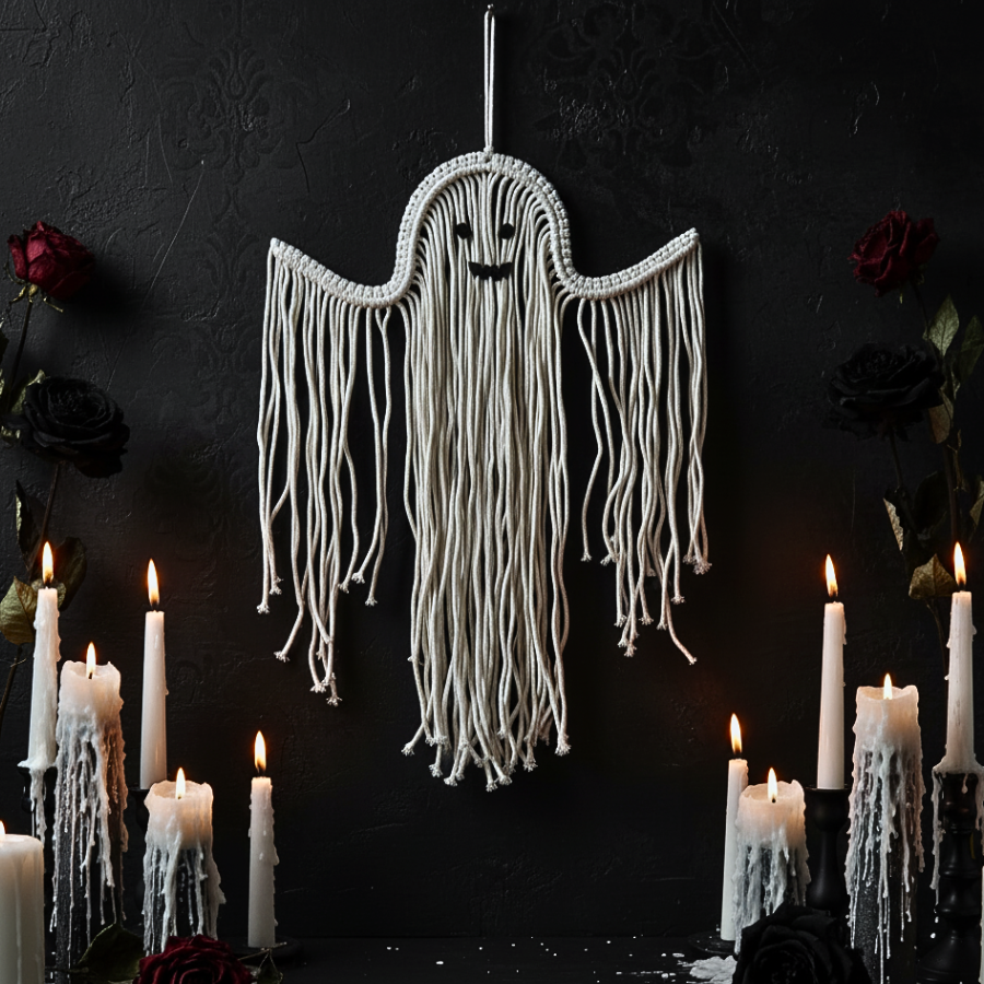 Gothic Macrame Ghost Wall Art Handmade Halloween Gift & Decor