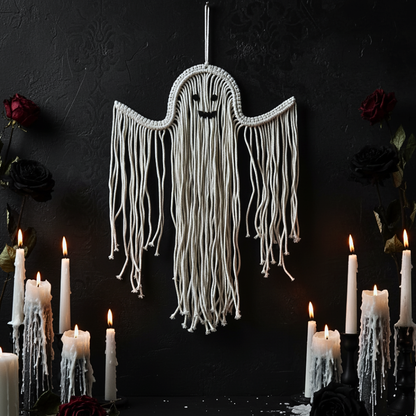 Gothic Macrame Ghost Wall Art Handmade Halloween Gift & Decor