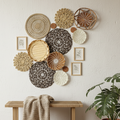 Woven Wall Basket Set: 13 Piece Boho Wicker Decor, Christmas Decor Boho Wall Art