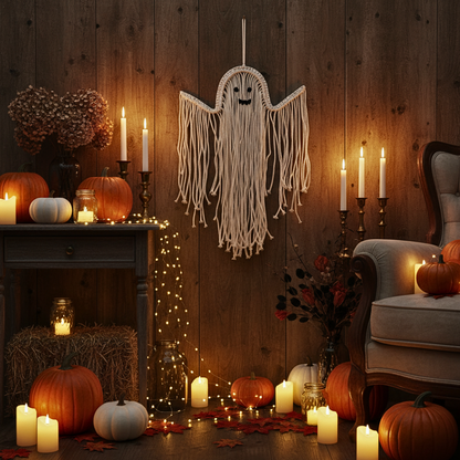 Gothic Macrame Ghost Wall Art Handmade Halloween Gift & Decor