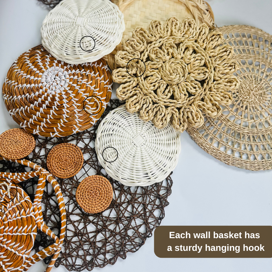 Woven Wall Basket Set: 13 Piece Boho Wicker Decor, Christmas Decor Boho Wall Art