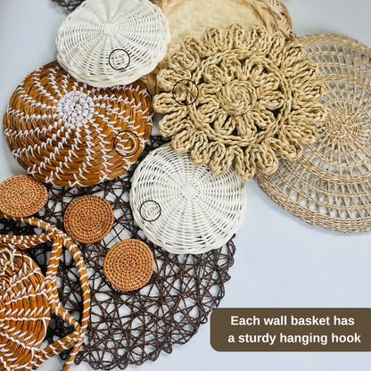 Woven Wall Basket Set: 13 Piece Boho Wicker Decor, Christmas Decor Boho Wall Art