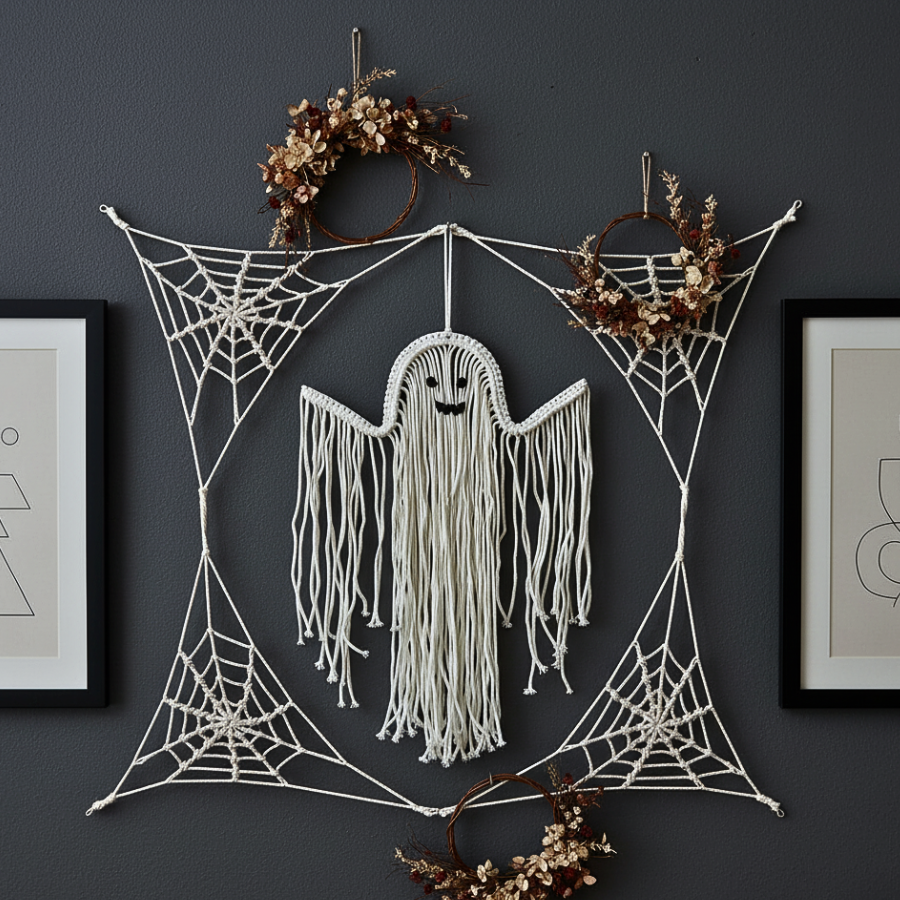 Gothic Macrame Ghost Wall Art Handmade Halloween Gift & Decor