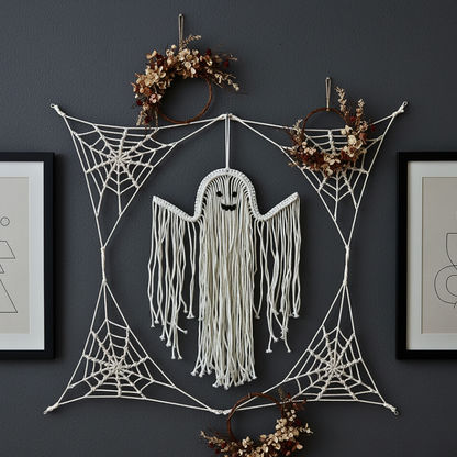 Gothic Macrame Ghost Wall Art Handmade Halloween Gift & Decor