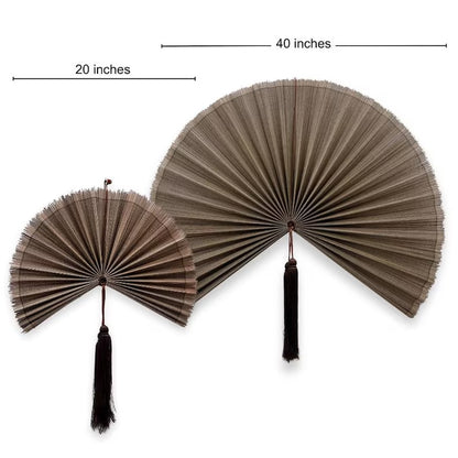 Handmade Bamboo Wall Fan Set – Chestnut Brown Wabi Sabi & Japandi Wall Decor for Headboard, Artisan Gift