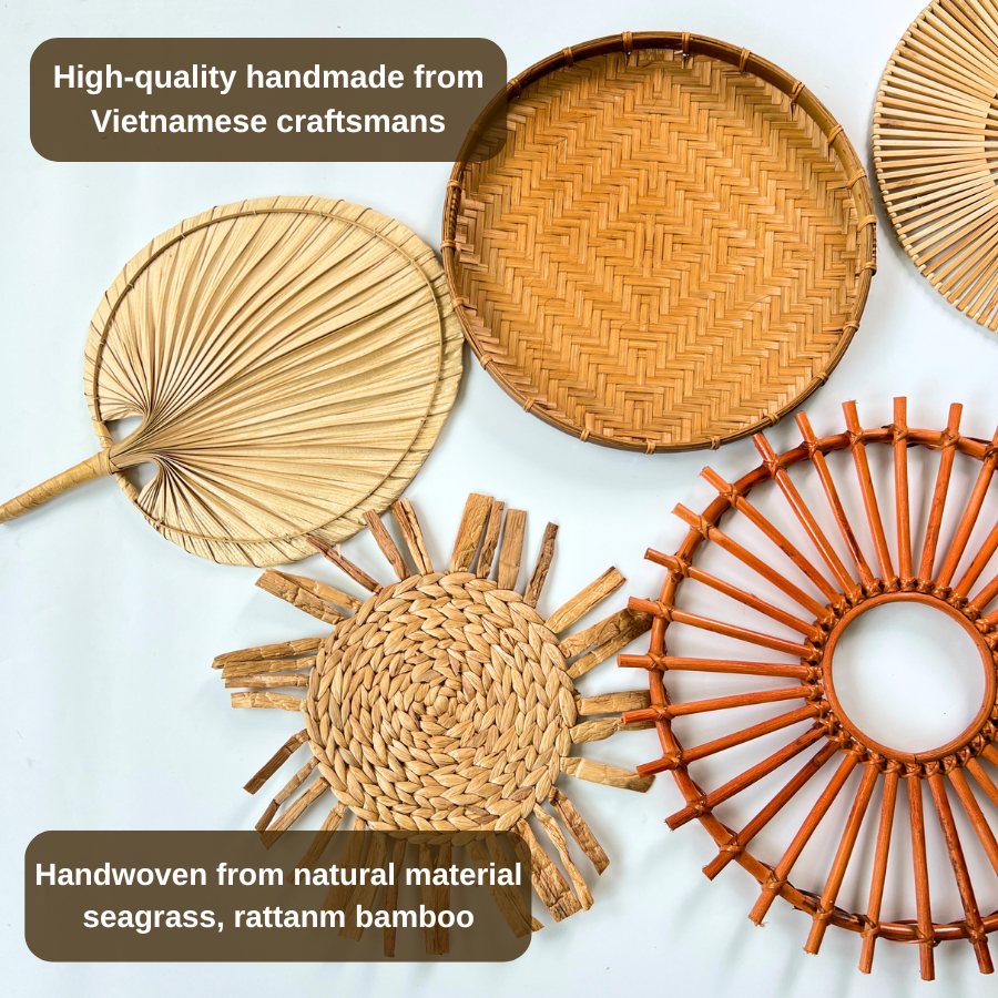 Boho Woven Wall Basket Set Rattan Seagrass Christmas Decor