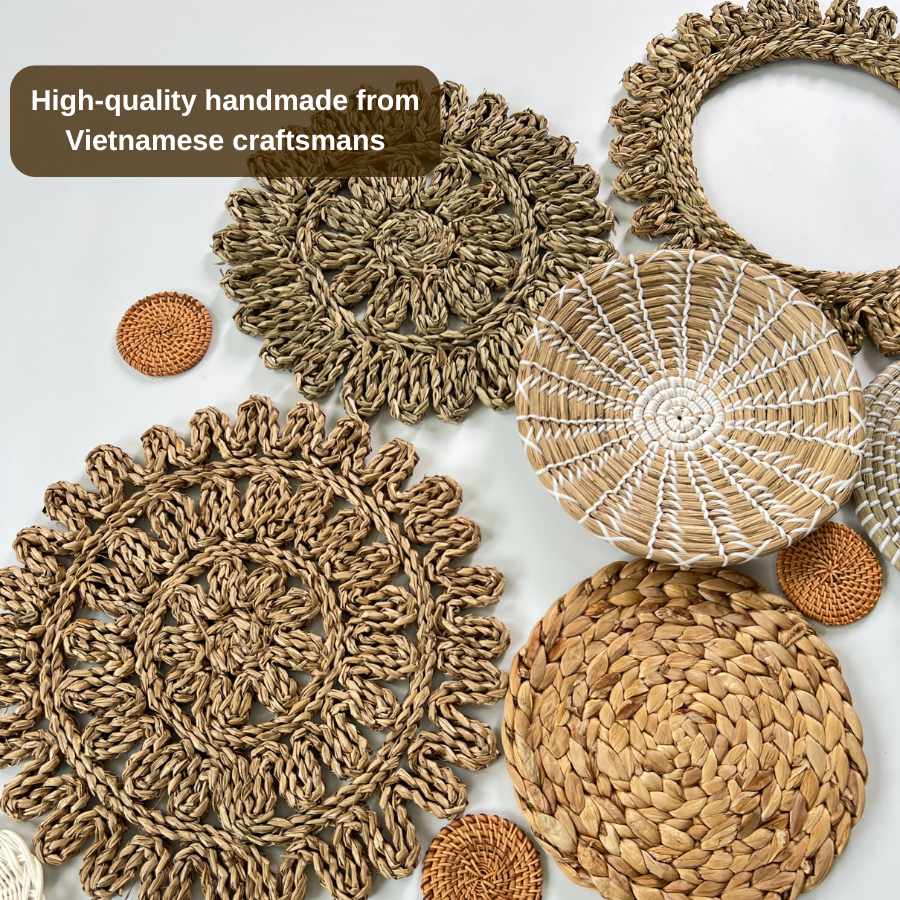 Set of 17 Handwoven Seagrass Rattan Wall Baskets Christmas And Holiday Decor