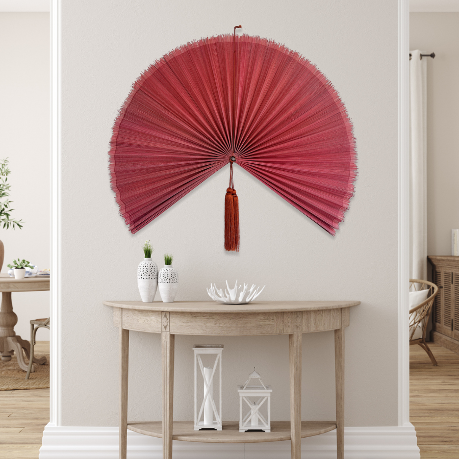 Handmade Wall Fan, Bamboo Wall Fan 40 inches, Vintage Boho Hanging Fan, Colorful Wall Fan Decor, Handmade Birthday Gift