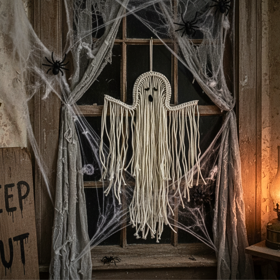 Handmade Halloween Decor: Cute Macrame Ghost Wall Art Gift