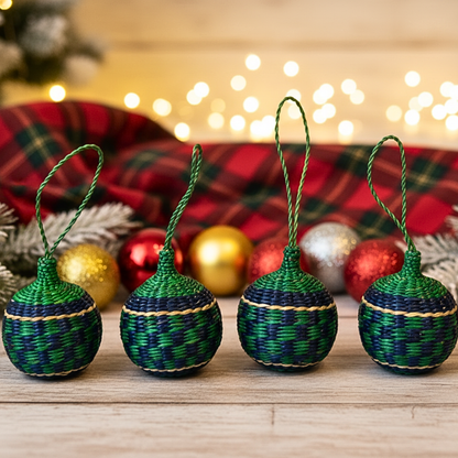 Woven Christmas Tree Ornaments Natural Fiber Handmade Holiday Decor