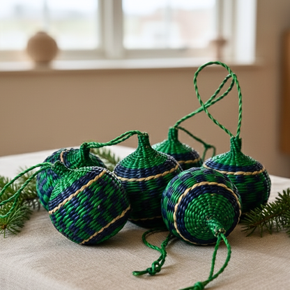 Woven Christmas Tree Ornaments Natural Fiber Handmade Holiday Decor