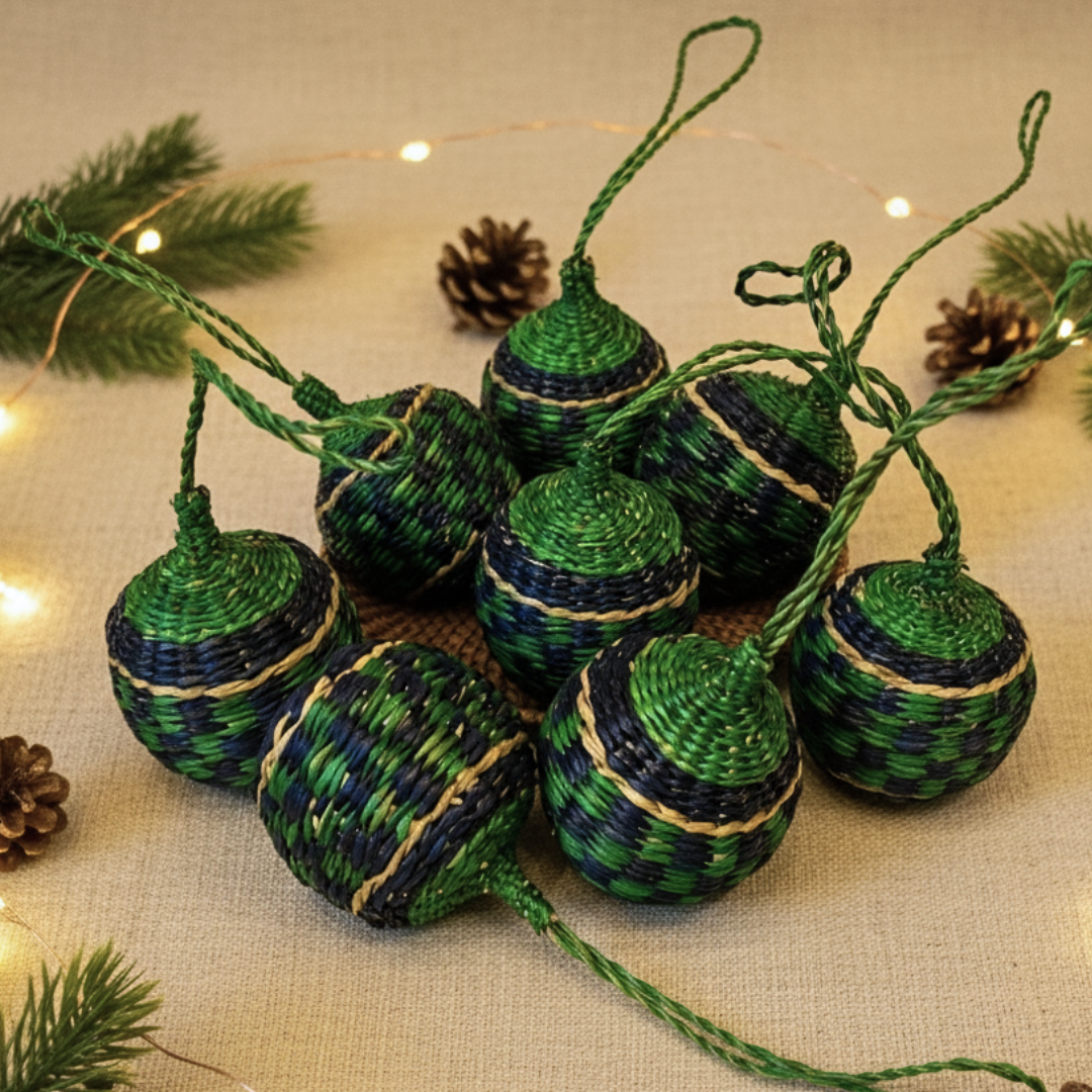 Woven Christmas Tree Ornaments Natural Fiber Handmade Holiday Decor