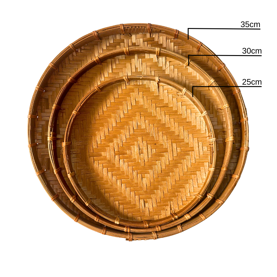 Natural Woven Bamboo Tray Set - Rustic Boho Home Decor