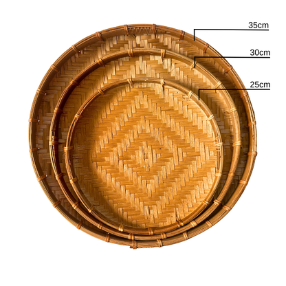 Natural Woven Bamboo Tray Set - Rustic Boho Home Decor