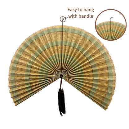 Olive Green Stripe Bamboo Wall Fan (40in) Vietnamese Woven Art Decor