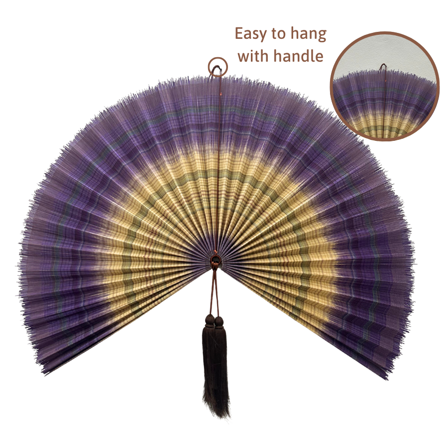 Large Lavender Bamboo Wall Fan (40 inch) Woven Decor & Handmade Gift
