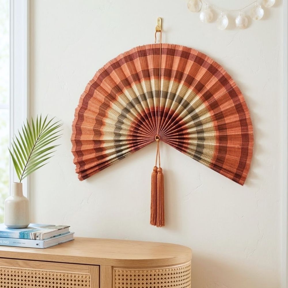 Large Decorative Bamboo Fan Wall Decor – Natural Boho Style
